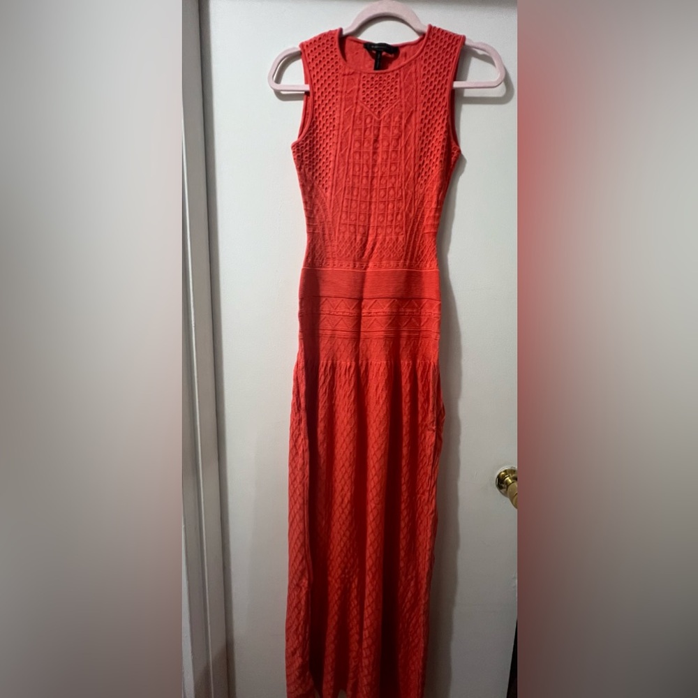 BCBGMaxAzria Orange Ribbed Strapless Maxi Dress